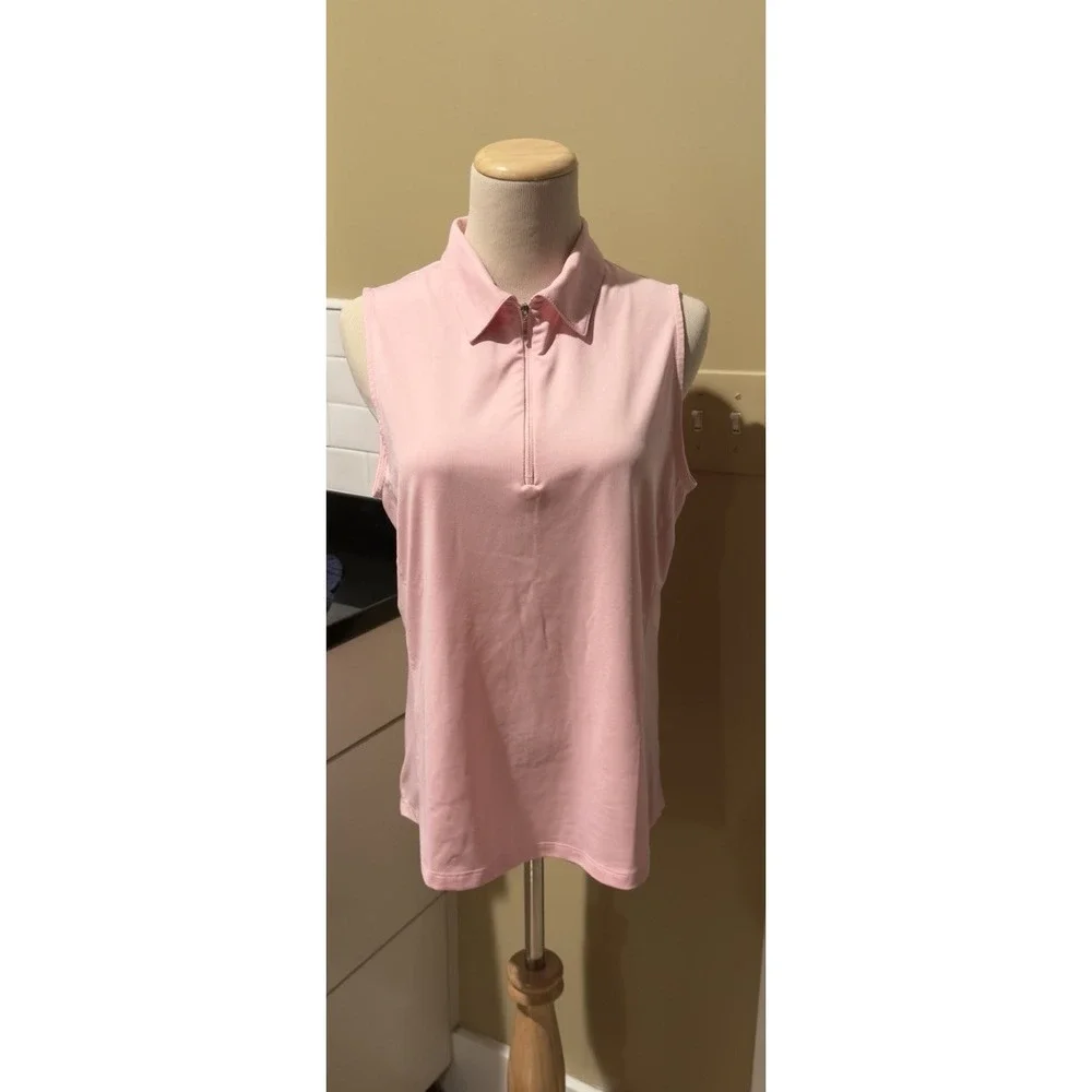 Golftini Sleeveless Quarter Zip Stretch Golf Polo Light Pink Fashion Style Lg